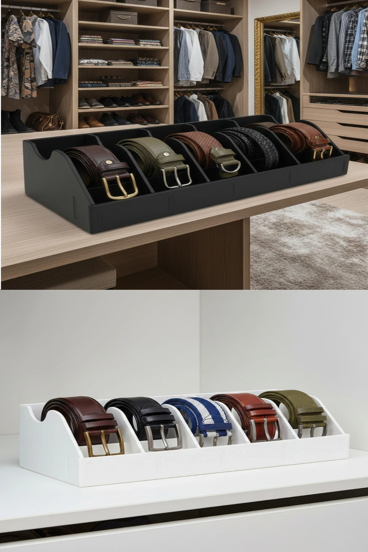 5 Bölmeli Kemer Çorap Takı Makyaj Organizeri Dolap İçi Kemer Düzenleyici Organizer SİYAH