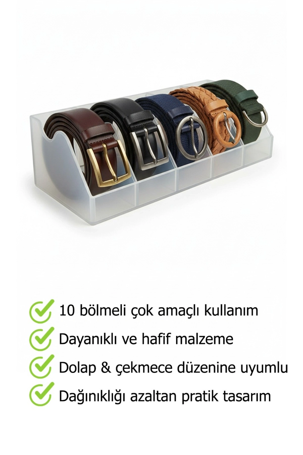 5 Bölmeli Kemer Çorap Takı Makyaj Organizeri Dolap İçi Kemer Düzenleyici Organizer SİYAH