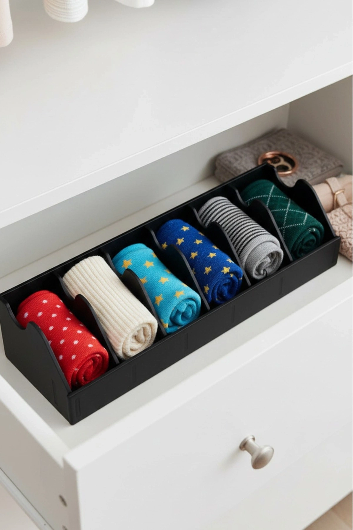 5 Bölmeli Kemer Çorap Takı Makyaj Organizeri Dolap İçi Kemer Düzenleyici Organizer BEYAZ