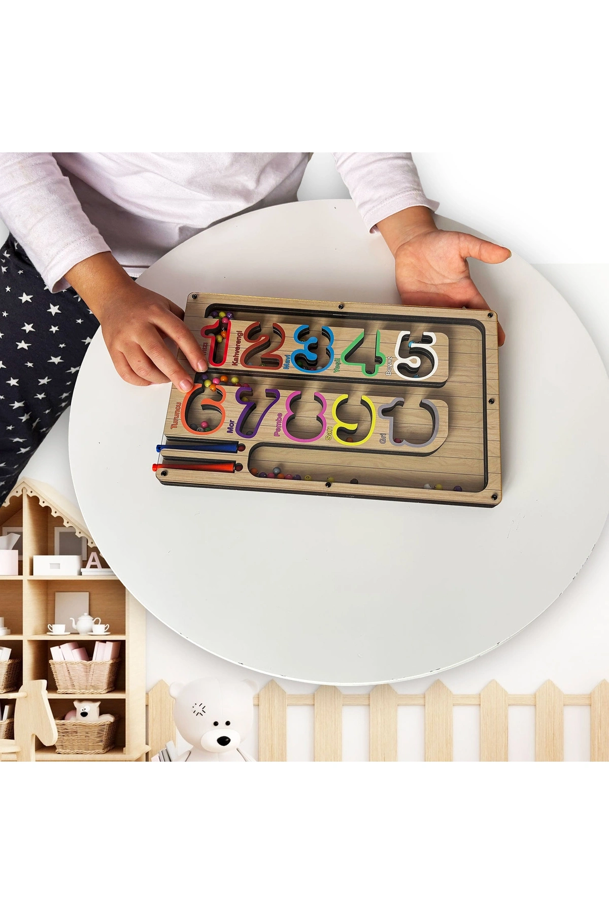 Manyetik Eğitici Renkli Sayma ve Eşleştirme Labirenti Eğitim Oyuncağı - Ahşap Montessori Oyunu SAYI