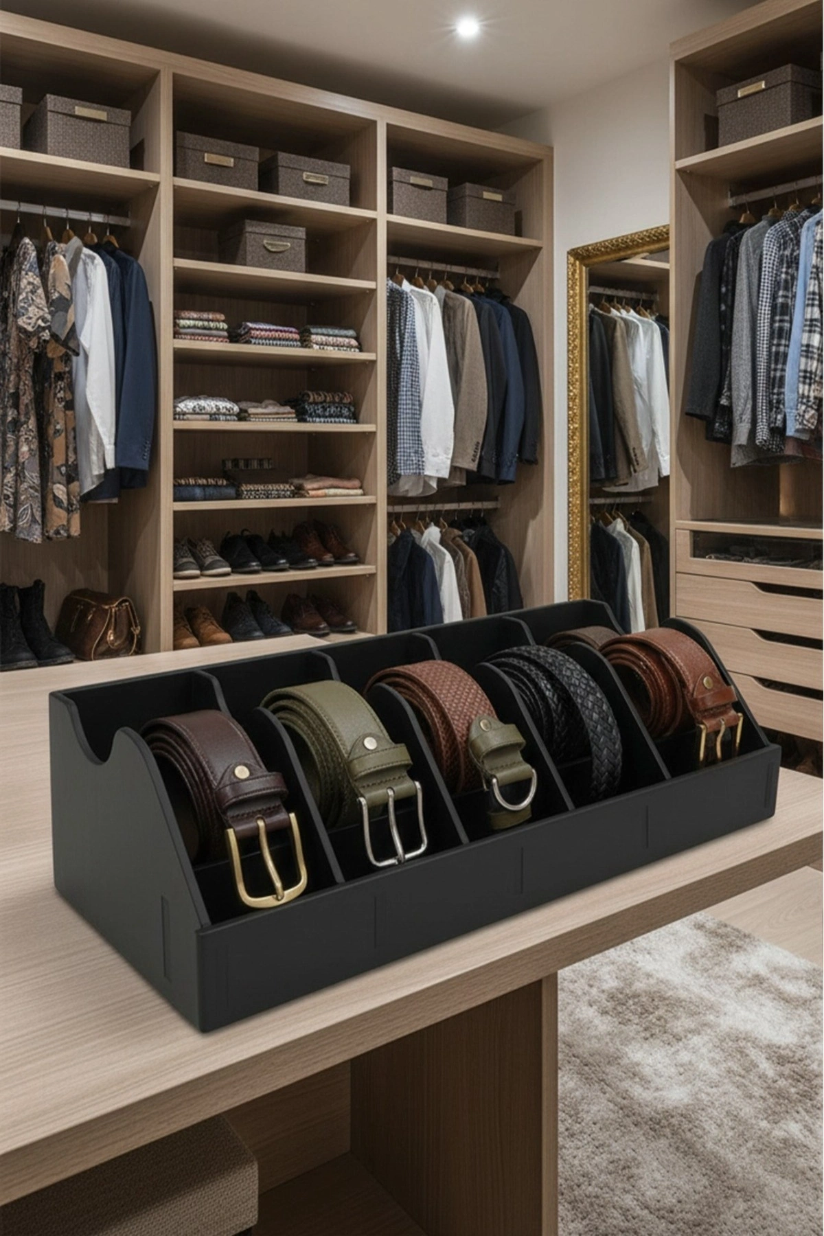 5 Bölmeli Kemer Çorap Takı Makyaj Kutusu Dolap İçi Kemer Düzenleyici Organizeri SİYAH VE BEYAZ 2 Li