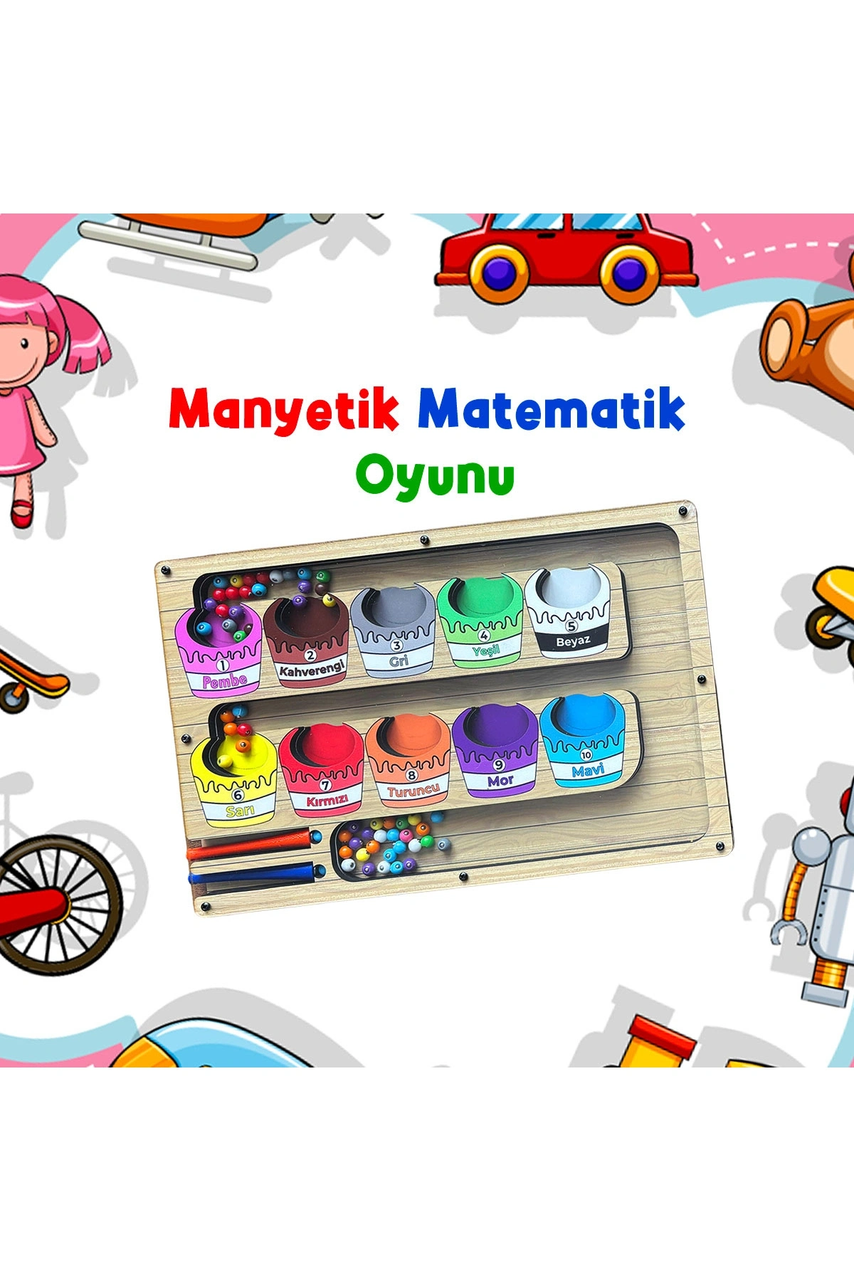 Manyetik Eğitici Renkli Sayma ve Eşleştirme Labirenti Eğitim Oyuncağı - Ahşap Montessori Oyunu Kova
