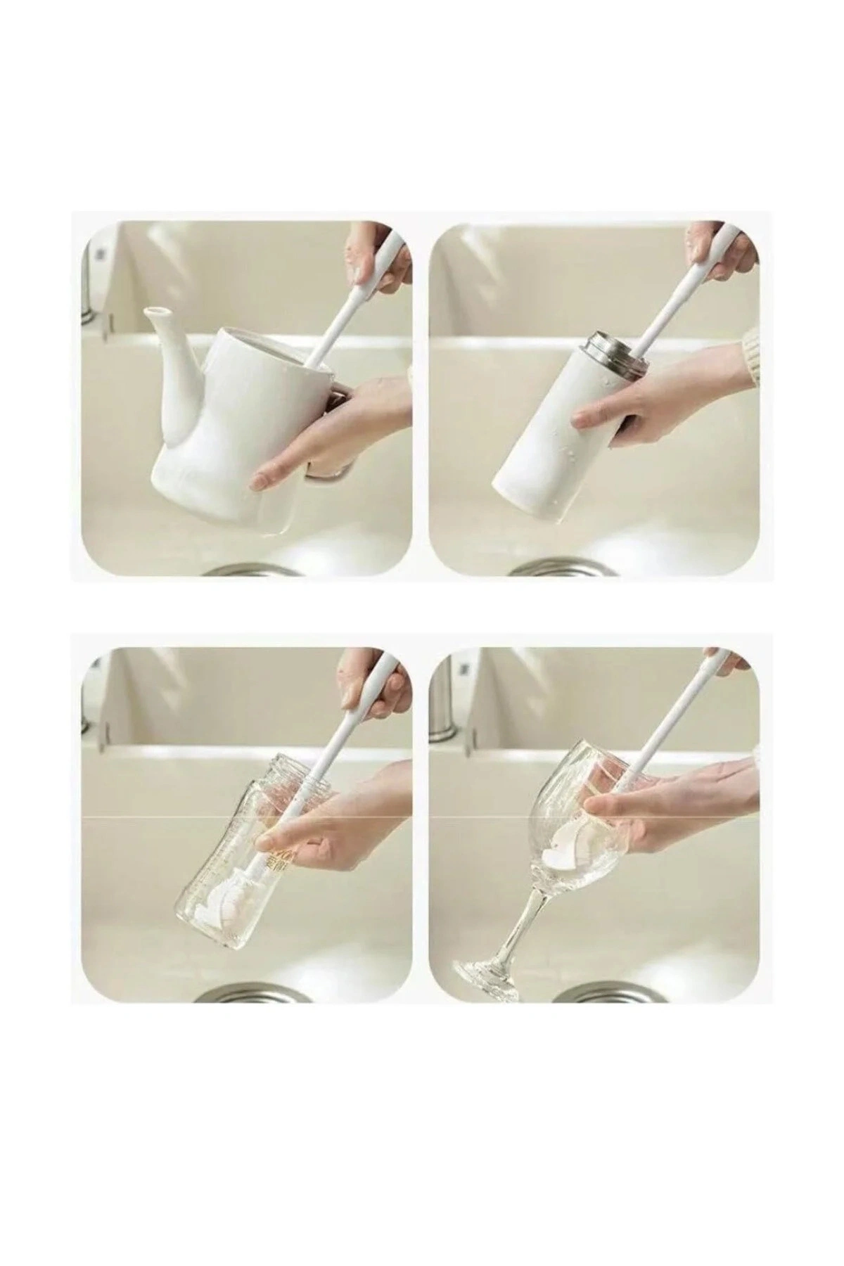 Beyaz Yaprak Model Silikon Uçlu Ekstra Yumuşak Bardak Şişe Ve Biberon Temizleme Fırçası