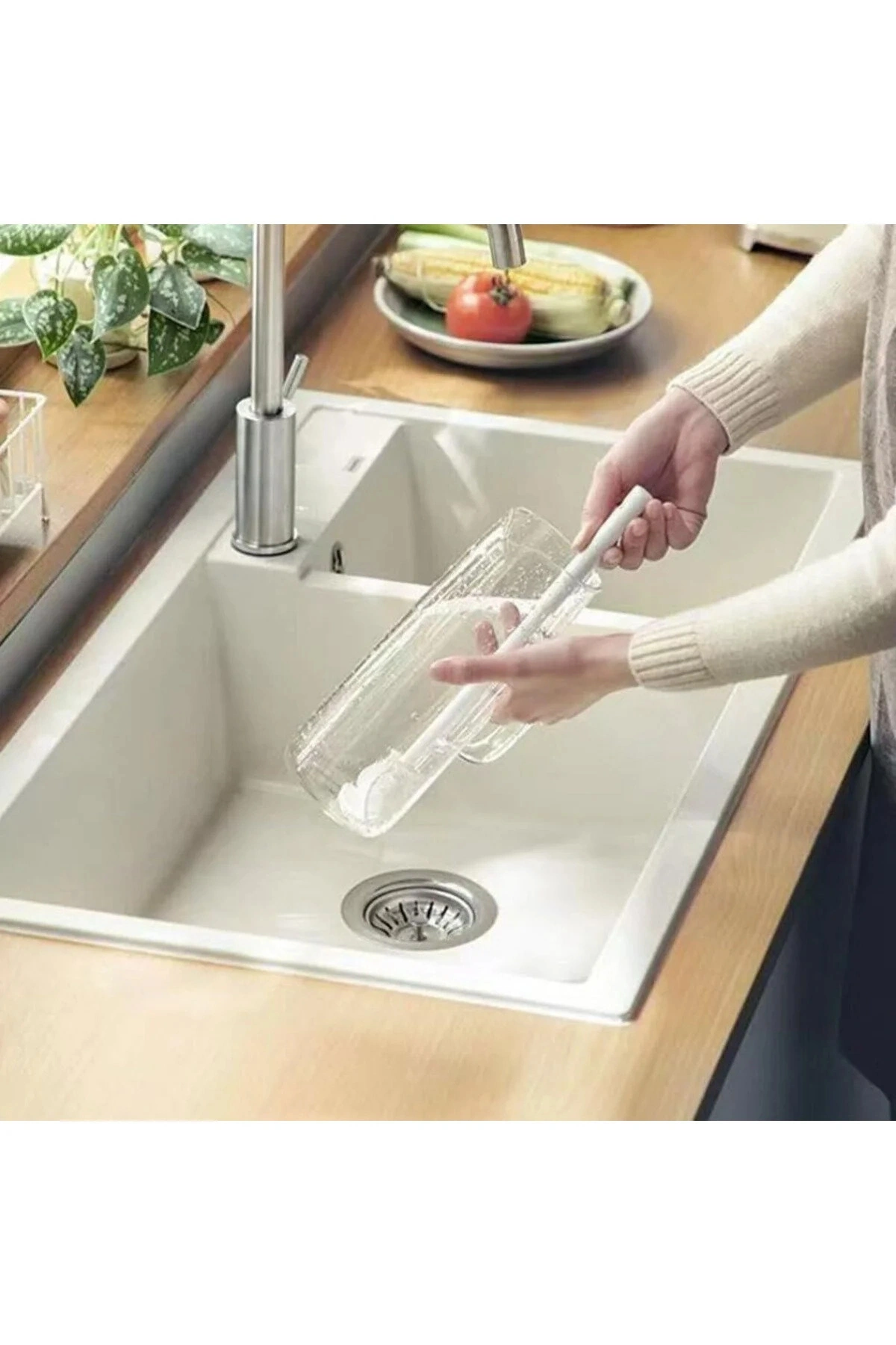 Beyaz Yaprak Model Silikon Uçlu Ekstra Yumuşak Bardak Şişe Ve Biberon Temizleme Fırçası