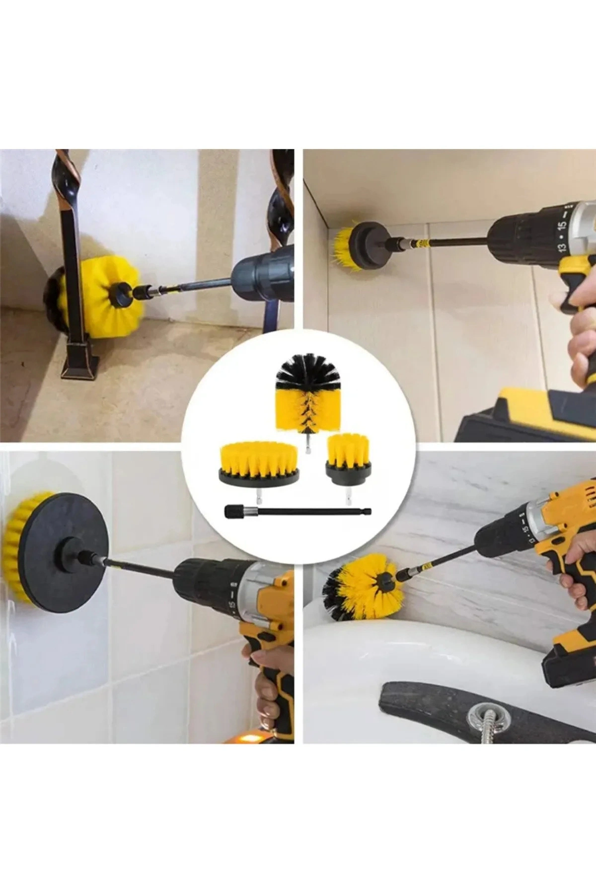 Pratik 3lü Matkap Ucu Banyo Küvet Duşakabin Araba Tekerliği Koltuk Yıkama Temizleme Fırçası