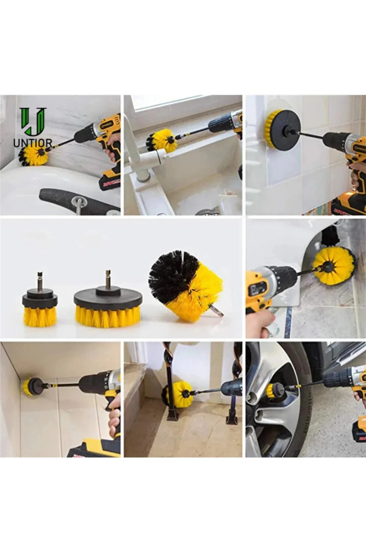 Pratik 3lü Matkap Ucu Banyo Küvet Duşakabin Araba Tekerliği Koltuk Yıkama Temizleme Fırçası