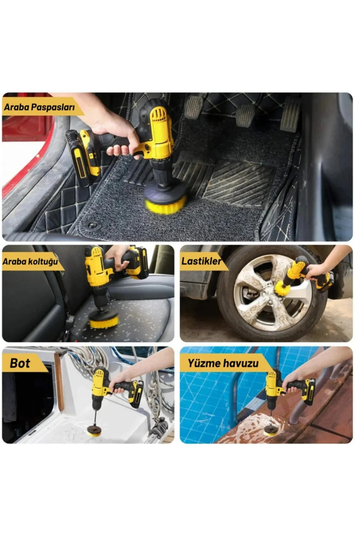 Pratik 3lü Matkap Ucu Banyo Küvet Duşakabin Araba Tekerliği Koltuk Yıkama Temizleme Fırçası