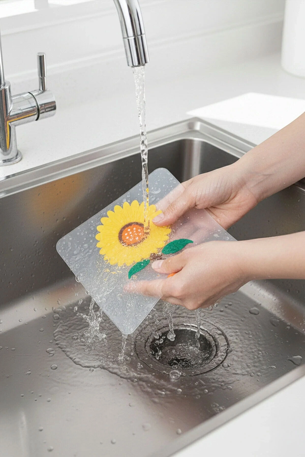 Ayçiçeği Kare Silikon Kötü Koku Önleyici Gider Kapağı – Banyo, Mutfak, Balkon Lavabo Tıpası 14,5x14