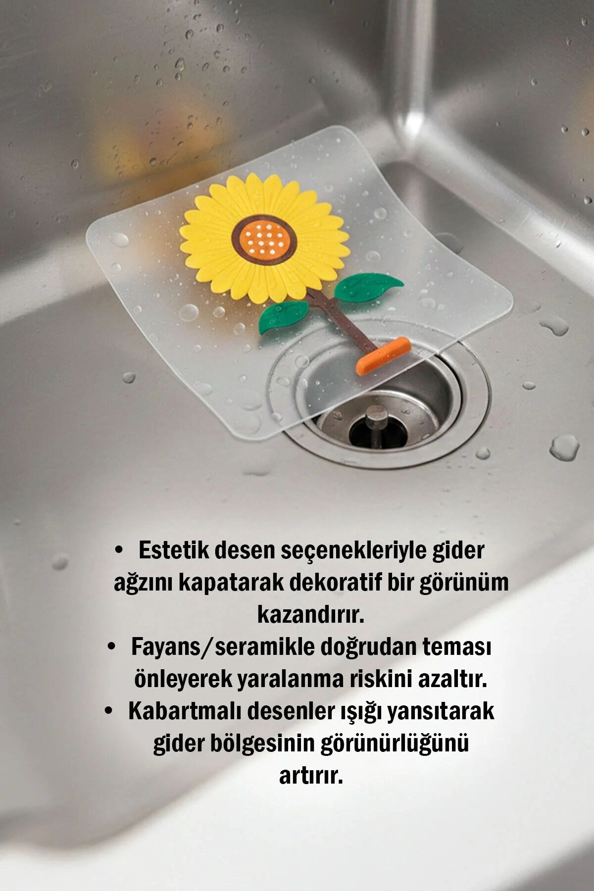 Ayçiçeği Kare Silikon Kötü Koku Önleyici Gider Kapağı – Banyo, Mutfak, Balkon Lavabo Tıpası 14,5x14
