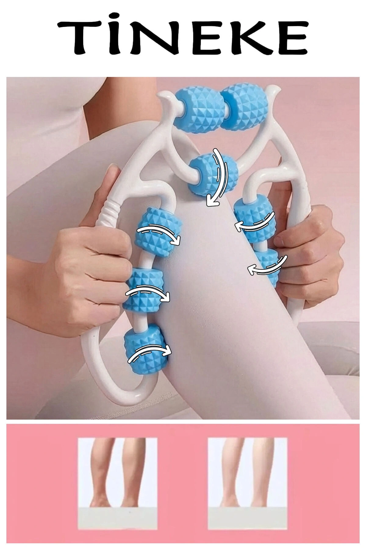 Kas Gevşetici Masaj Aleti 9 Tekerlekli Ayarlanabilir Lenf Drenaj Rulosu Bacak Kol Selülit MAVİ