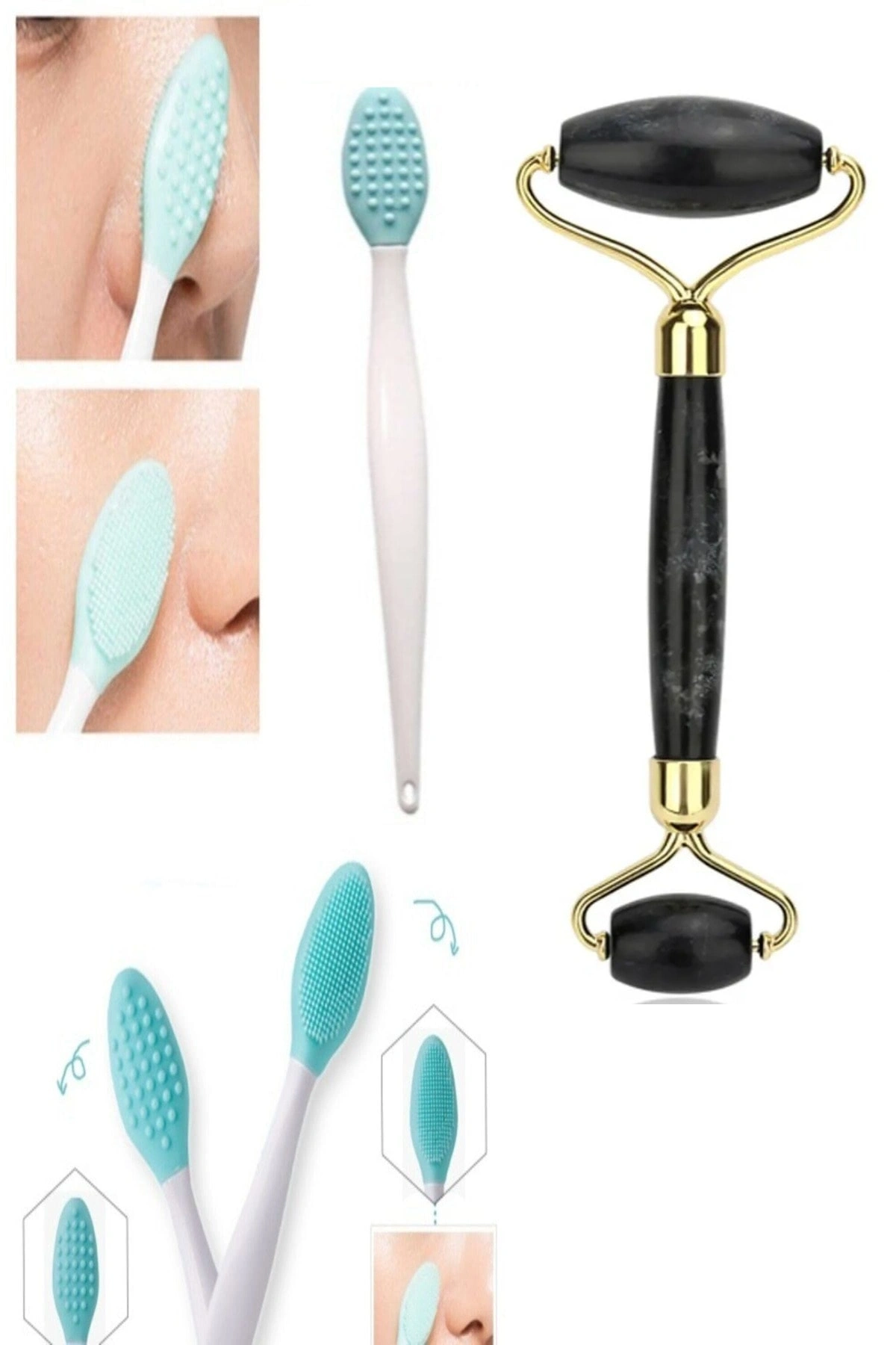 Siyah Yeşim Taşı Ve Burun Siyah Nokta Cilt Ve Yüz Temizleyici Temizleme Dudak Peeling Fırçası