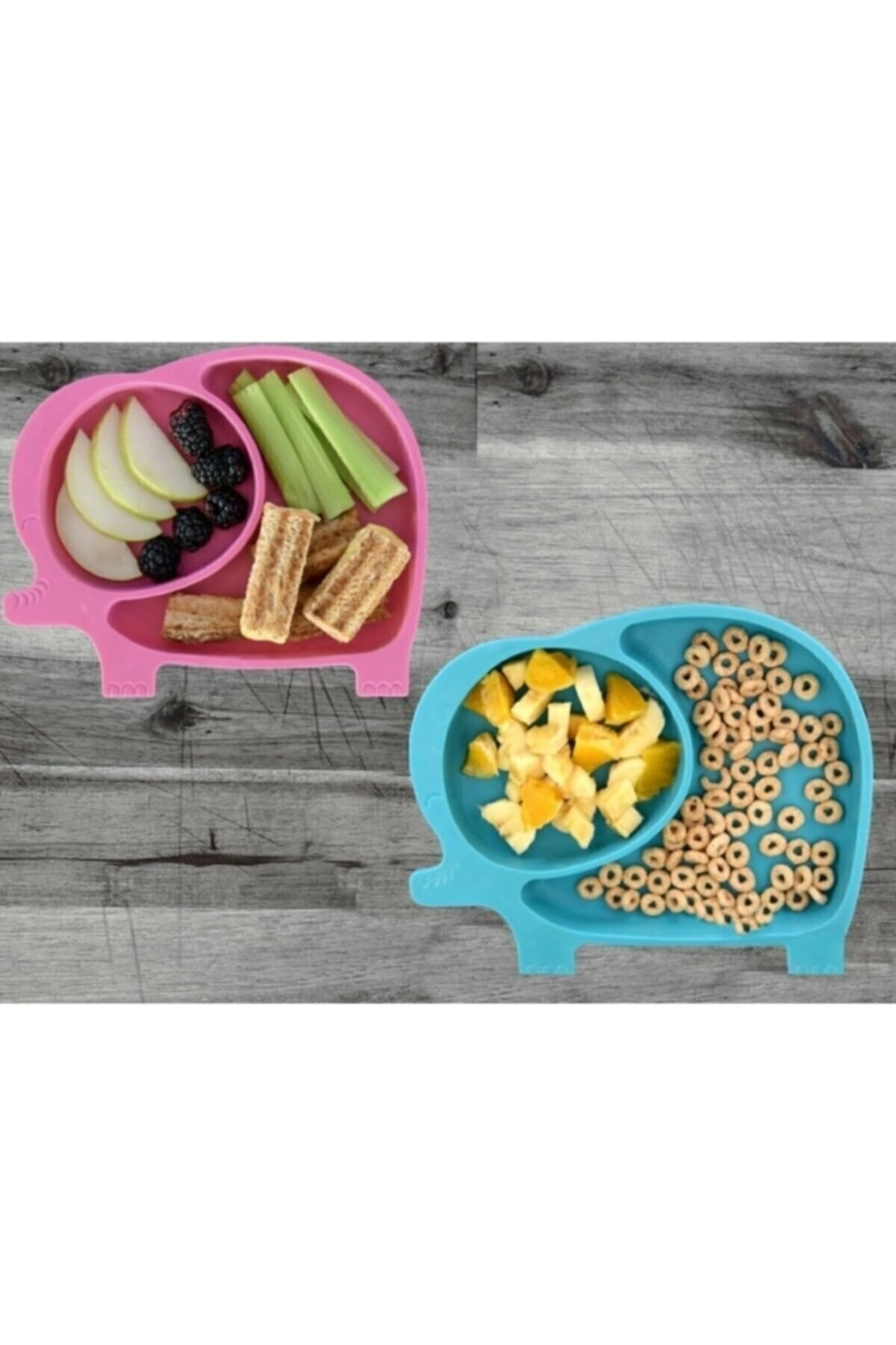Fil Model Bölmeli Çocuk Mama Tabağı - (1 Adet Mavi )