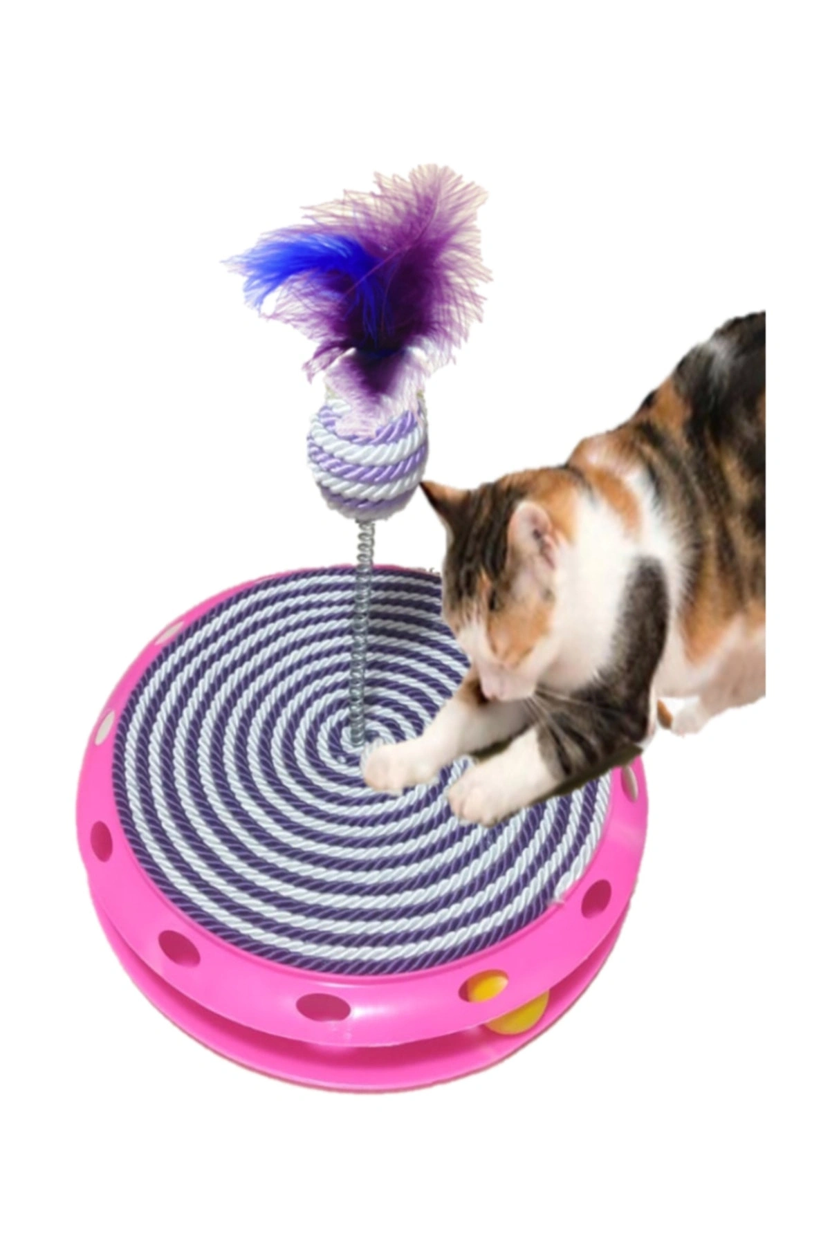Tek Katlı Eğlenceli Kedi Oyuncağı Ve Tırmalama ( Mor Ve Beyaz )