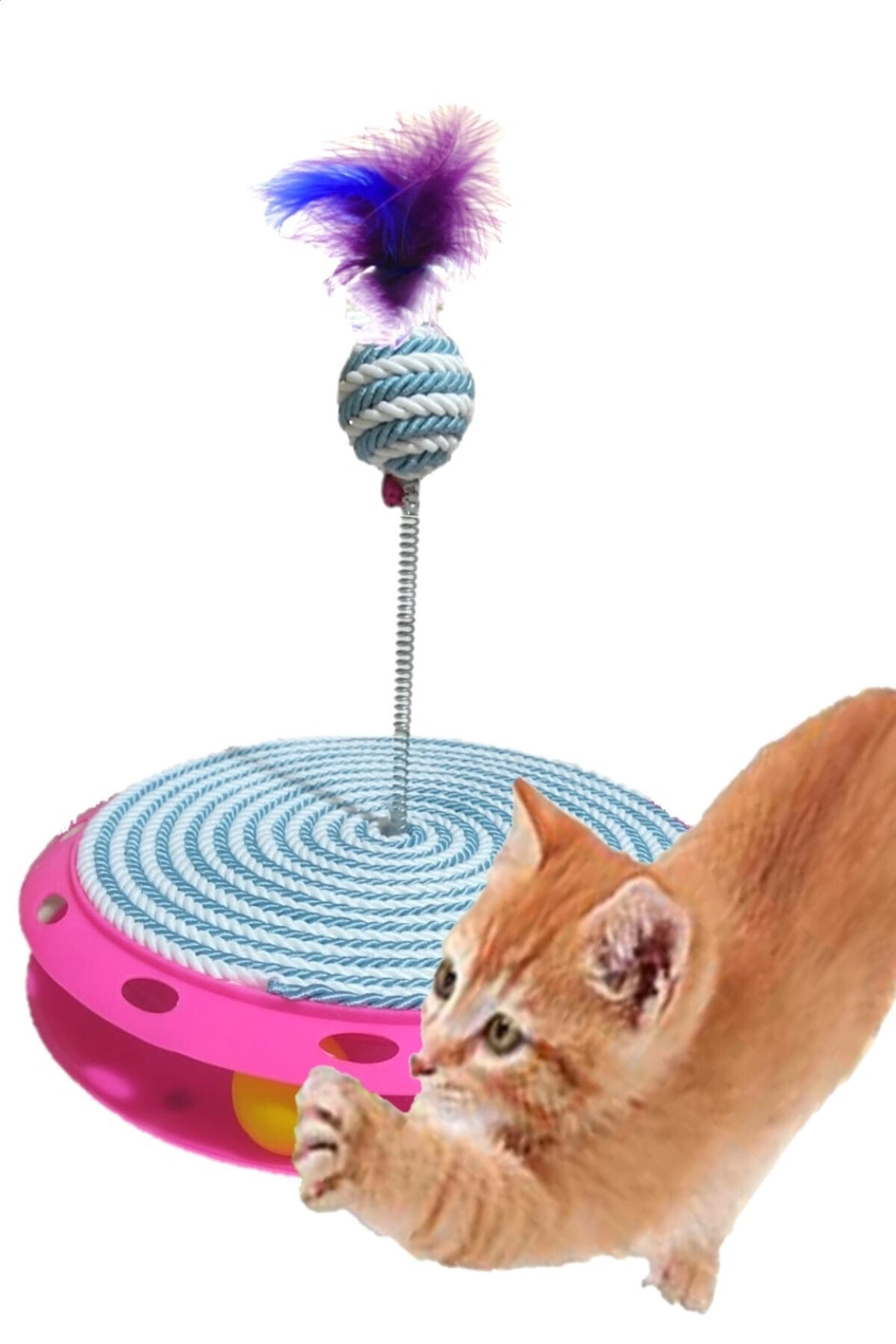 Tek Katlı Eğlenceli Kedi Oyuncağı Ve Tırmalama ( Turkuaz Ve Beyaz )