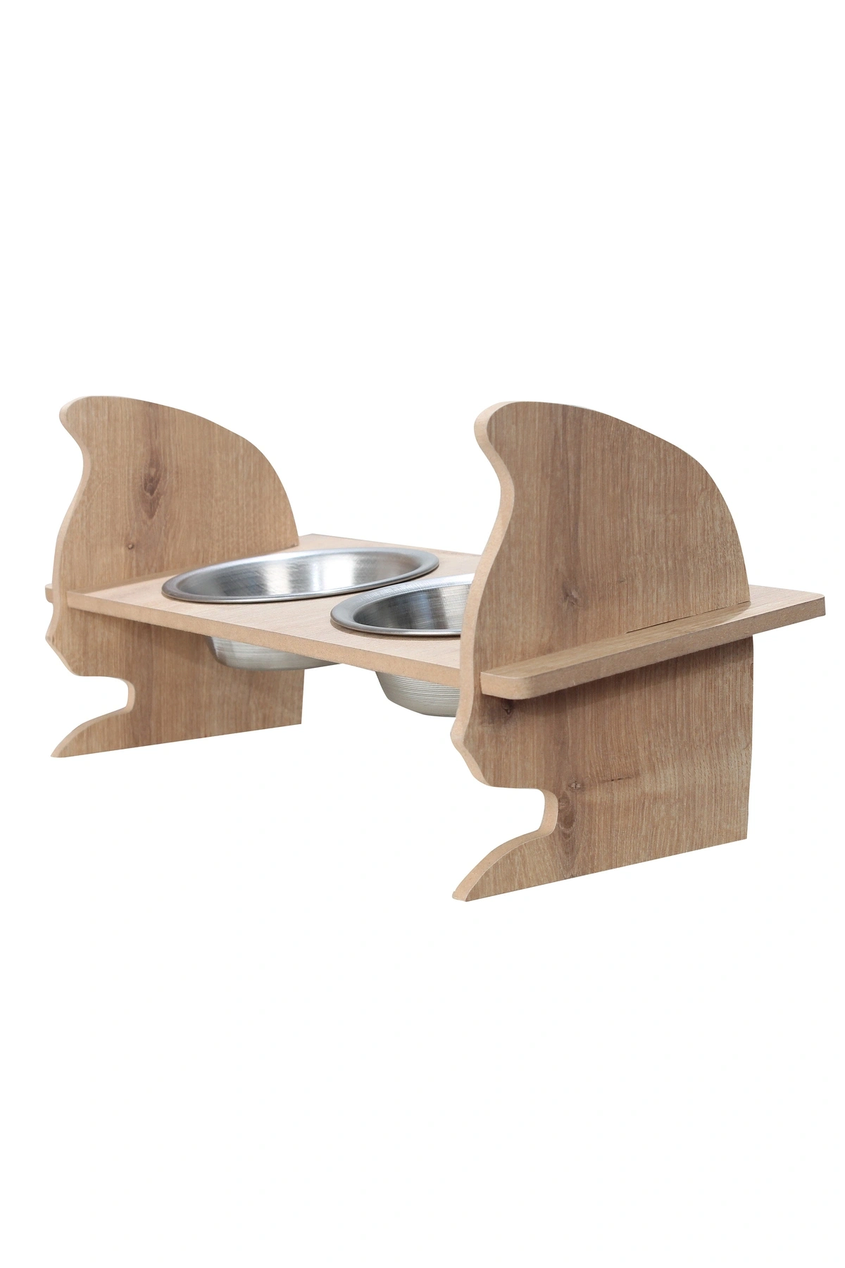 KEDİ KAFALI AHŞAP 2 Lİ MAMA KABI KEDİ VE KÖPEKLER İÇİN MAMA KAPLARI 1 ADET