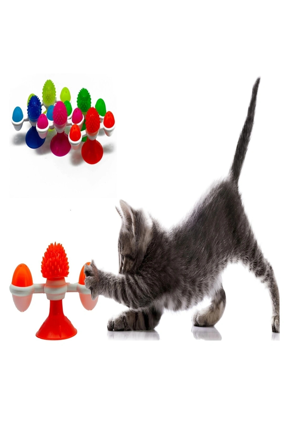 Vantuzlu Döner Ödül Mama Hazneli Kedi Oyuncağı 1 Adet Turuncu