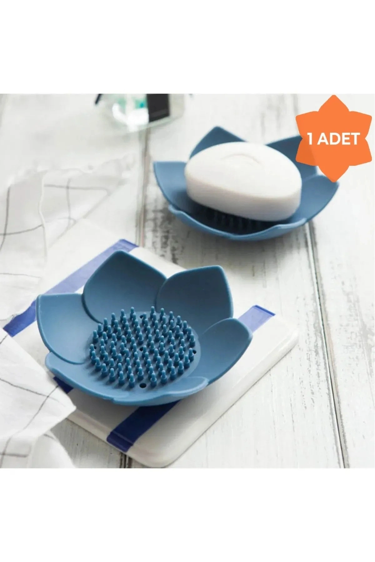 Sabunluk Lotus Tasarımlı Şık Sabunluk Katı Sabunluk Su Giderli Sabunluk  MAVİ