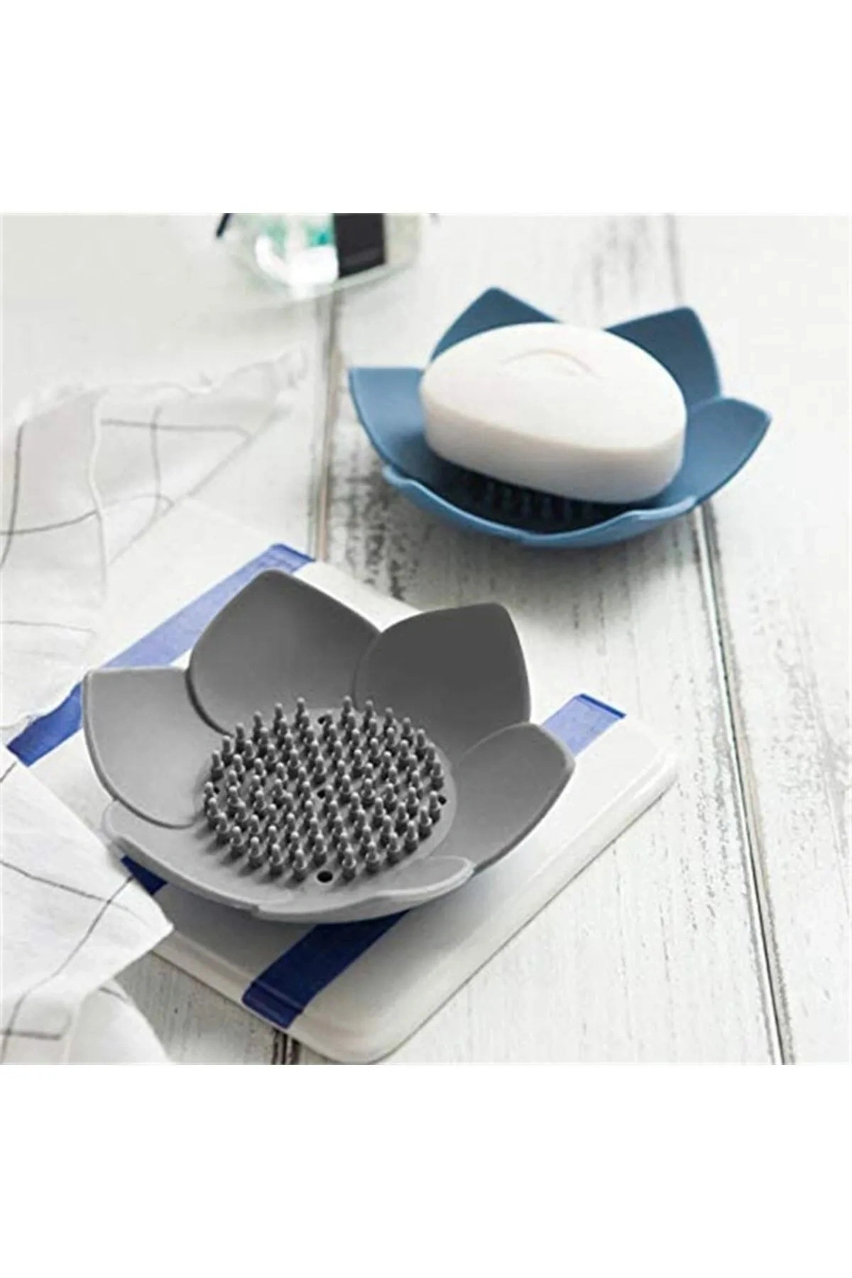 Sabunluk Lotus Tasarımlı Şık Sabunluk Katı Sabunluk Su Giderli Sabunluk  MAVİ