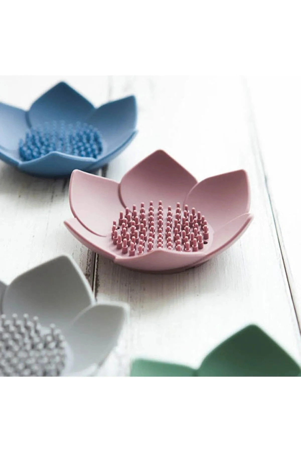Sabunluk Lotus Tasarımlı Şık Sabunluk Katı Sabunluk Su Giderli Sabunluk  MAVİ