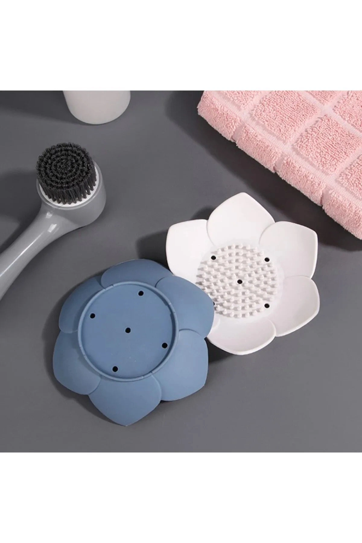 Sabunluk Lotus Tasarımlı Şık Sabunluk Katı Sabunluk Su Giderli Sabunluk  MAVİ