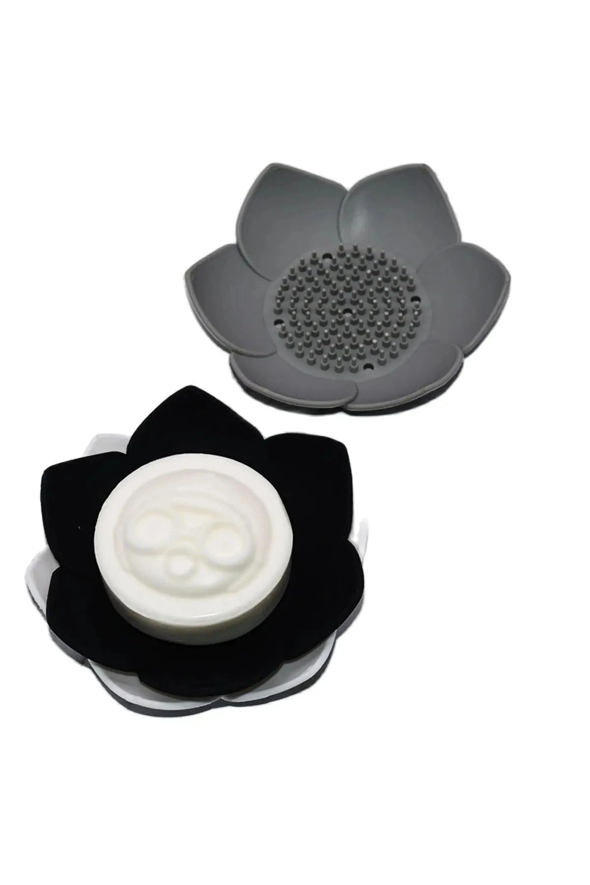 Sabunluk Lotus Tasarımlı Şık Sabunluk Katı Sabunluk Su Giderli Sabunluk Siyah