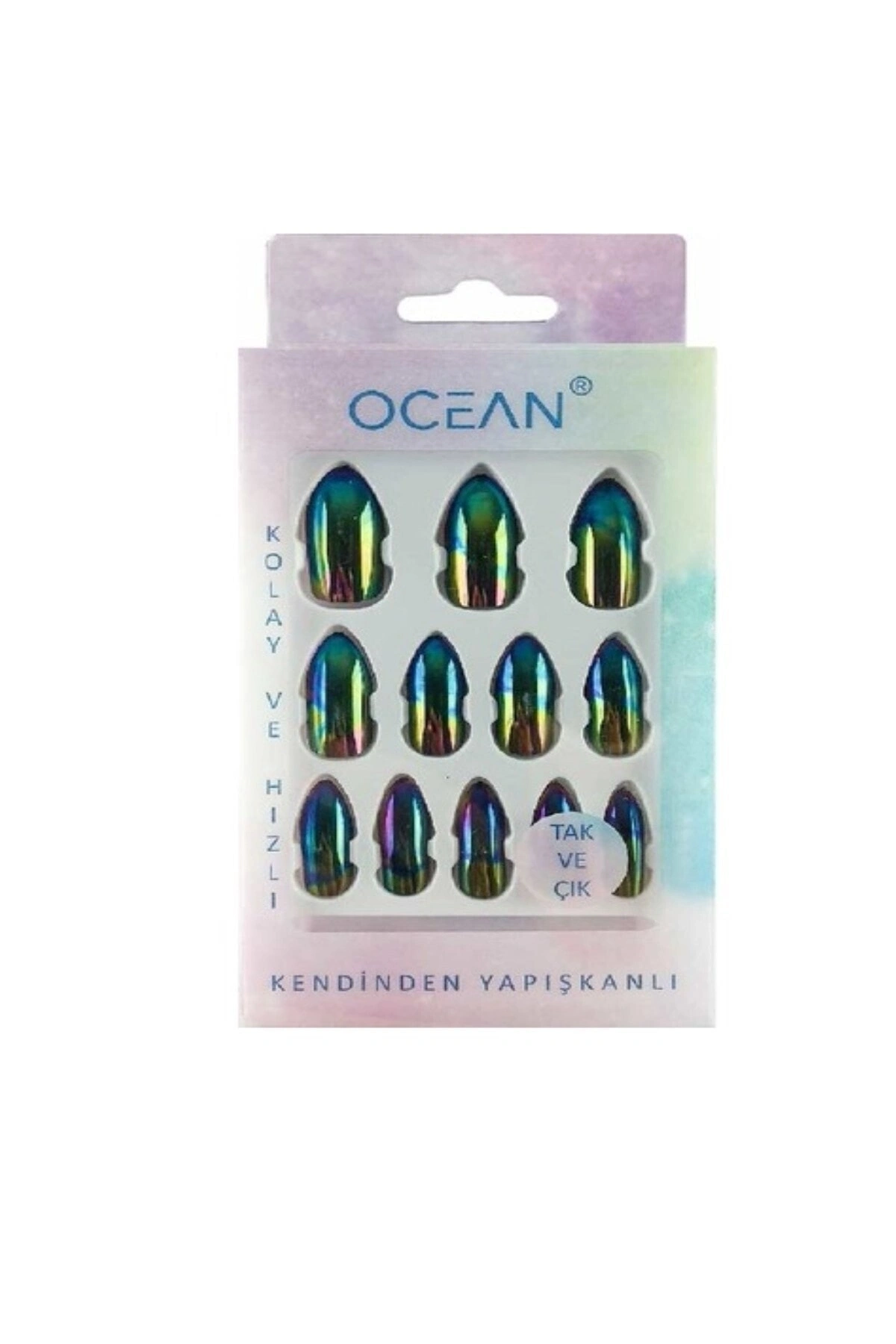 Tak Ve Çık Takma Tırnak [Parlak Satin Mavi-Yeşil]