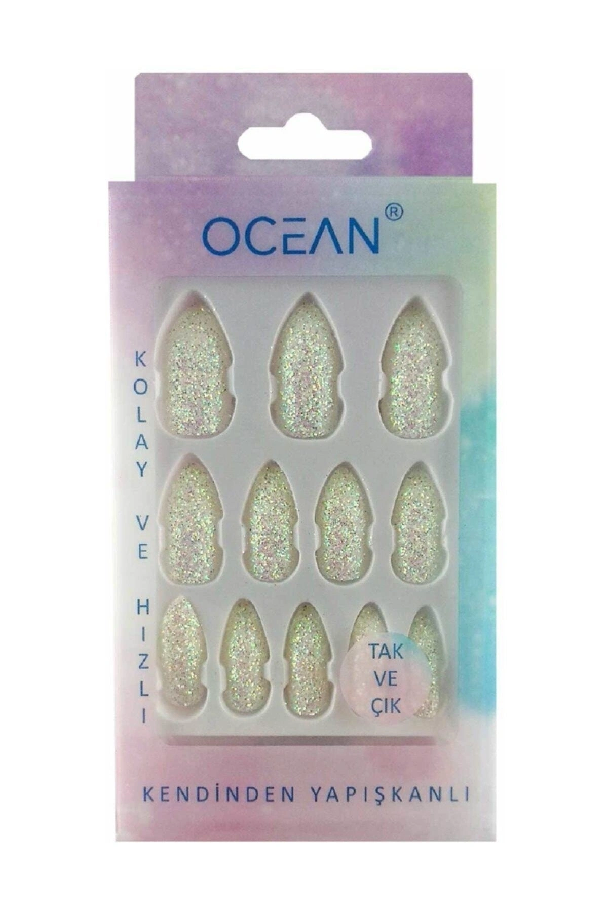 Tak Ve Çık Takma Tırnak - Beyaz Simli