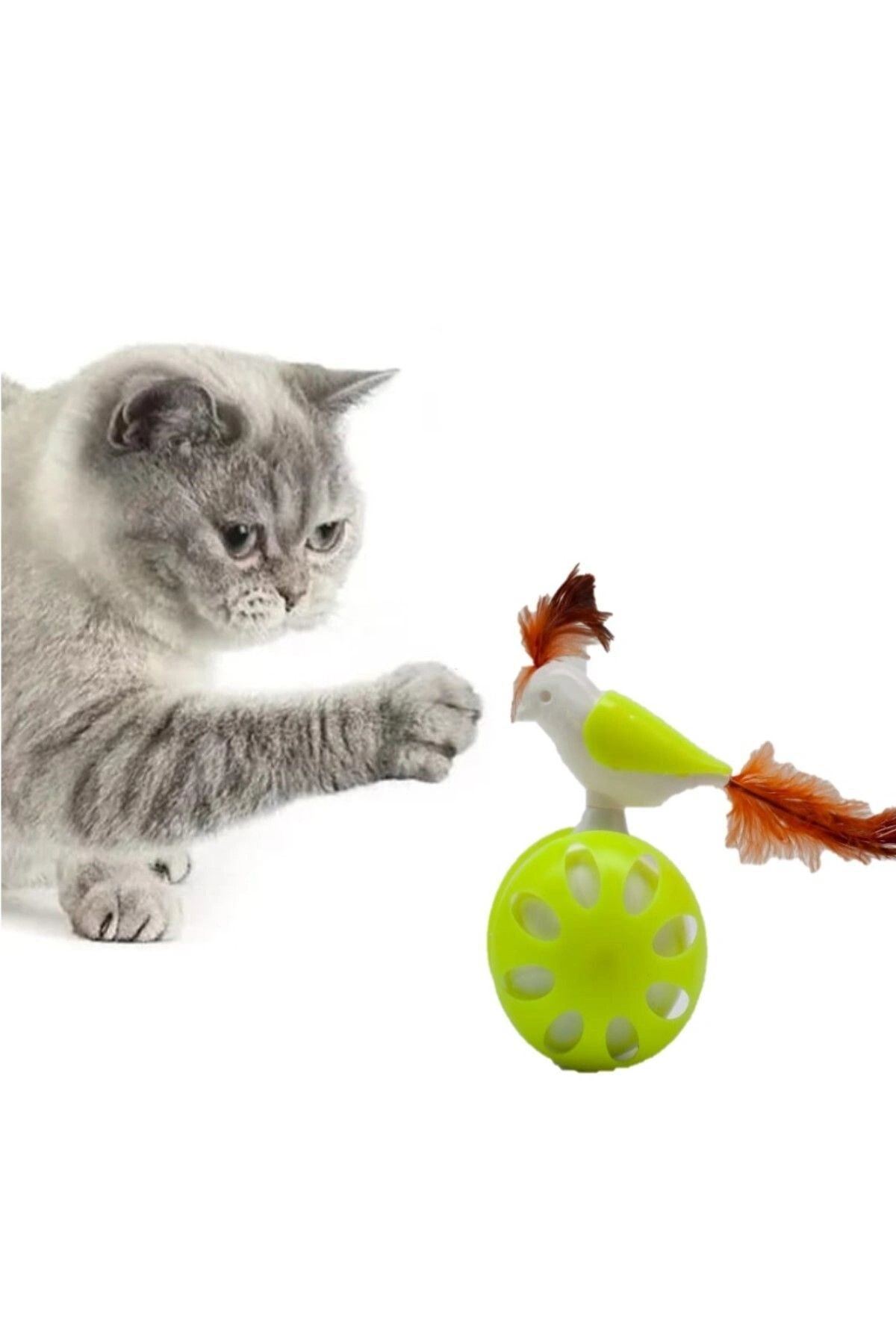 TEKERLEKLİ HACIYATMAZ KUŞ KEDİ OYUNCAĞI LİMON YEŞİLİ 1 ADET