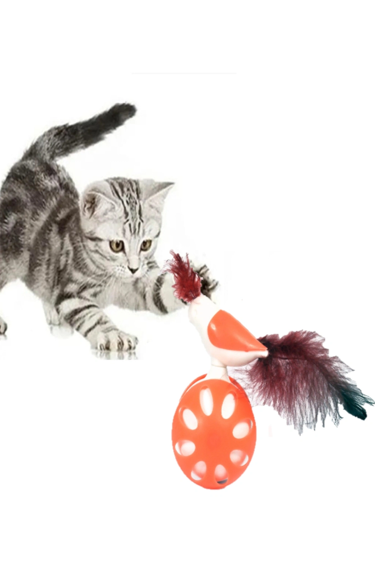 TEKERLEKLİ HACIYATMAZ KUŞ KEDİ OYUNCAĞI TURUNCU 1 ADET