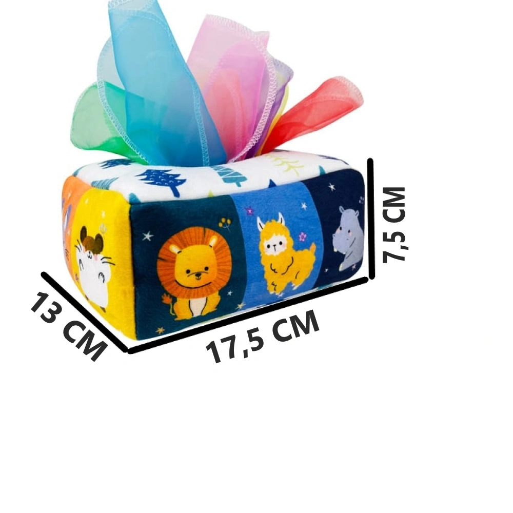 TİNEKE Bebekler İçin Eğitici Duyusal Oyun Kutusu Oyuncağı Renkli Tül Oyunu Peçetelik Eğitici Oyuncak