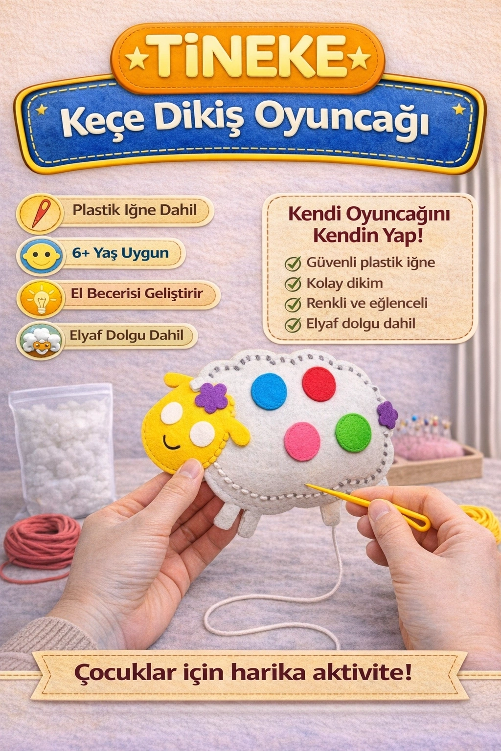 TİNEKE 1 Adet 3 Yaş Çocuklar Için Eğitici Oyuncak Kendin Yap Montessori Keçe Dikiş El Sanatları Seti KOYUN