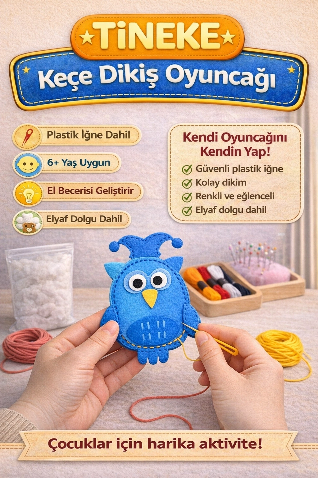 TİNEKE 1 Adet 3 Yaş Çocuklar Için Eğitici Oyuncak Kendin Yap Montessori Keçe Dikiş El Sanatları Seti BAYKUŞ