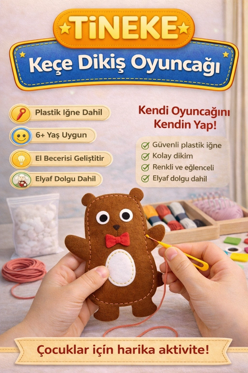 TİNEKE 1 Adet 3 Yaş Çocuklar Için Eğitici Oyuncak Kendin Yap Montessori Keçe Dikiş El Sanatları Seti AYI