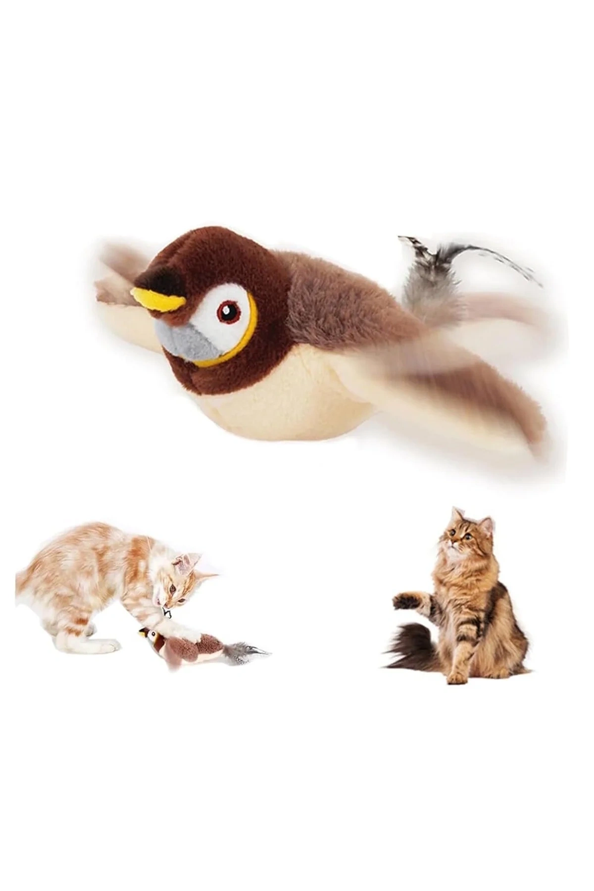 TİNEKE Şarjlı Titreşimli Hareketli Kedi Oyuncağı Uçan Kuş Oyuncak