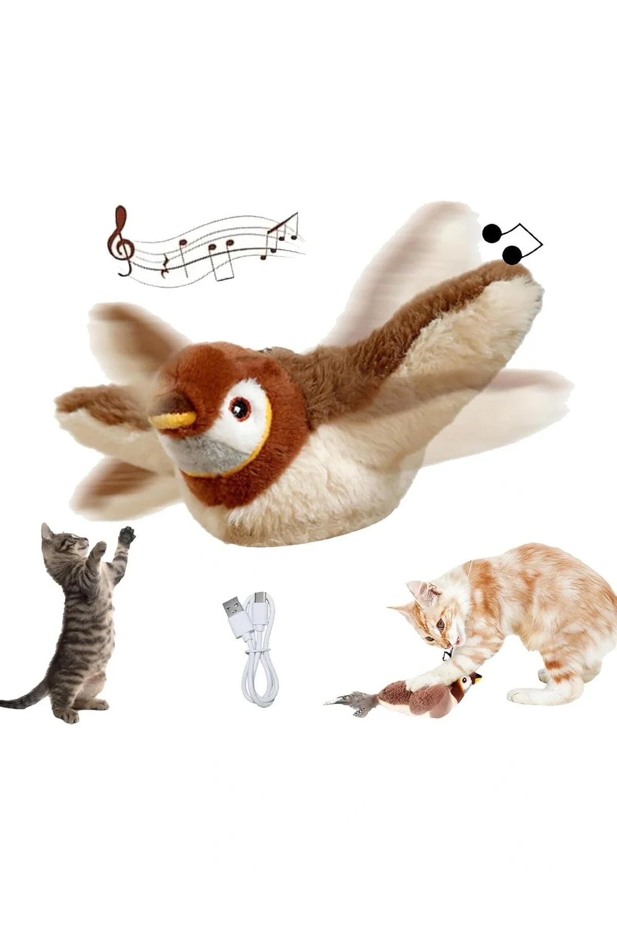 TİNEKE Şarjlı Titreşimli Hareketli Kedi Oyuncağı Uçan Kuş Oyuncak