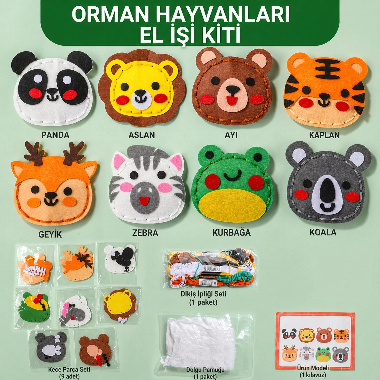 TİNEKE 8 Adet Çocuklar Için Kendin Yap Montessori Eğitici oyuncak Keçe Dikiş El Sanatları Seti 3 Yaş Üzeri Çocuklar Için Orman Hayvanları temalı