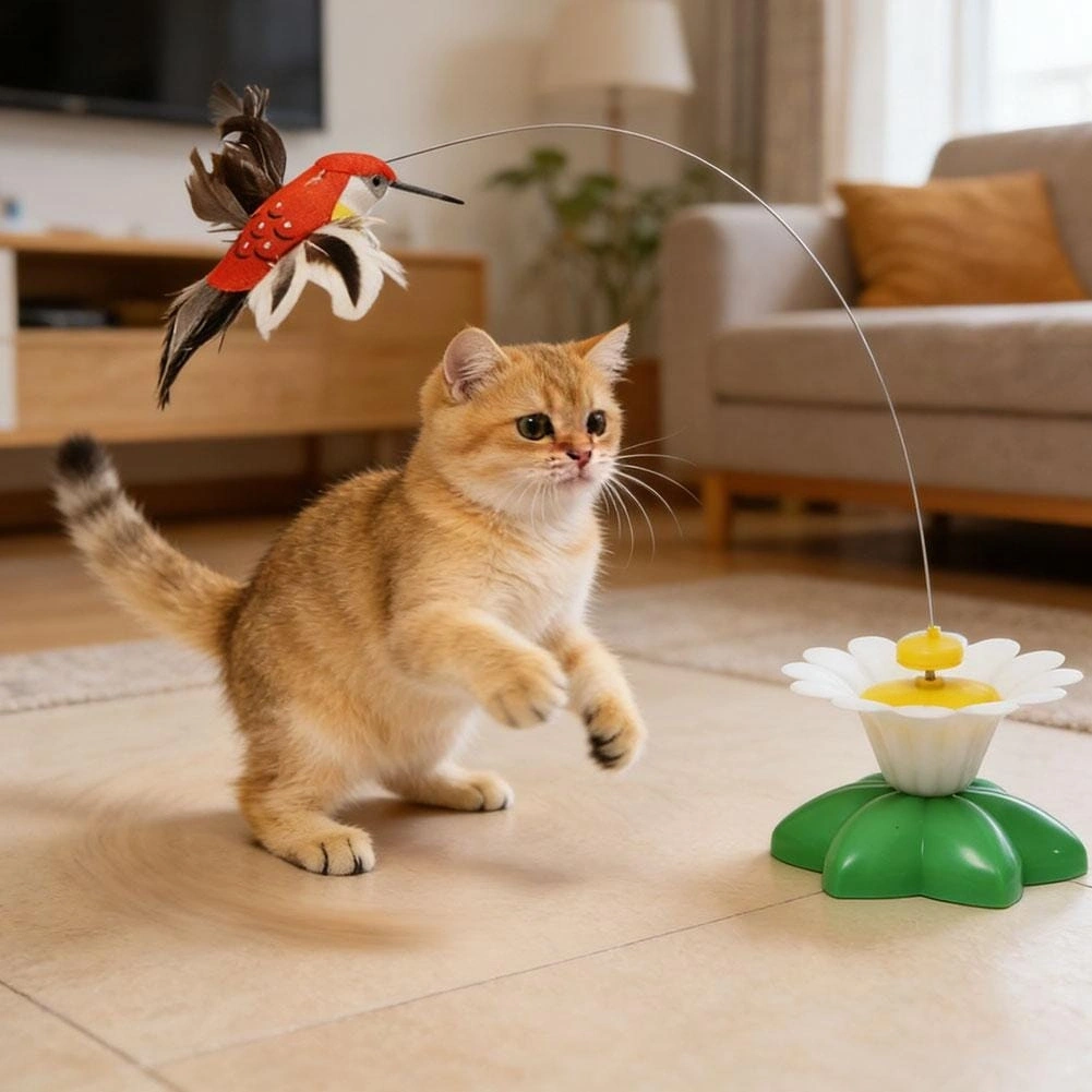 TİNEKE Hareketli Dönen Kuş Kedi Oyuncağı ( Pille Çalışır)