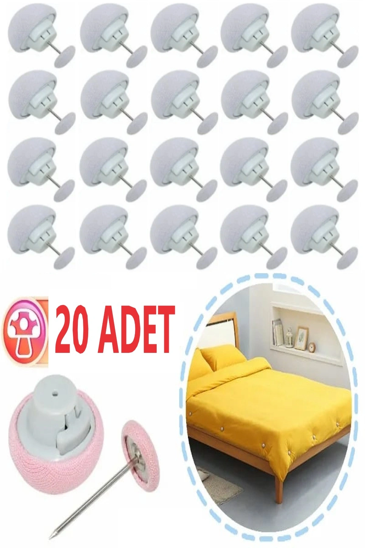 TİNEKE 20 Adet GRİ Yorgan Kılıfı Ve Çarşaf Tutucu Sabitleyici Yastık Nevresim Sabitleyici Düzenleyici
