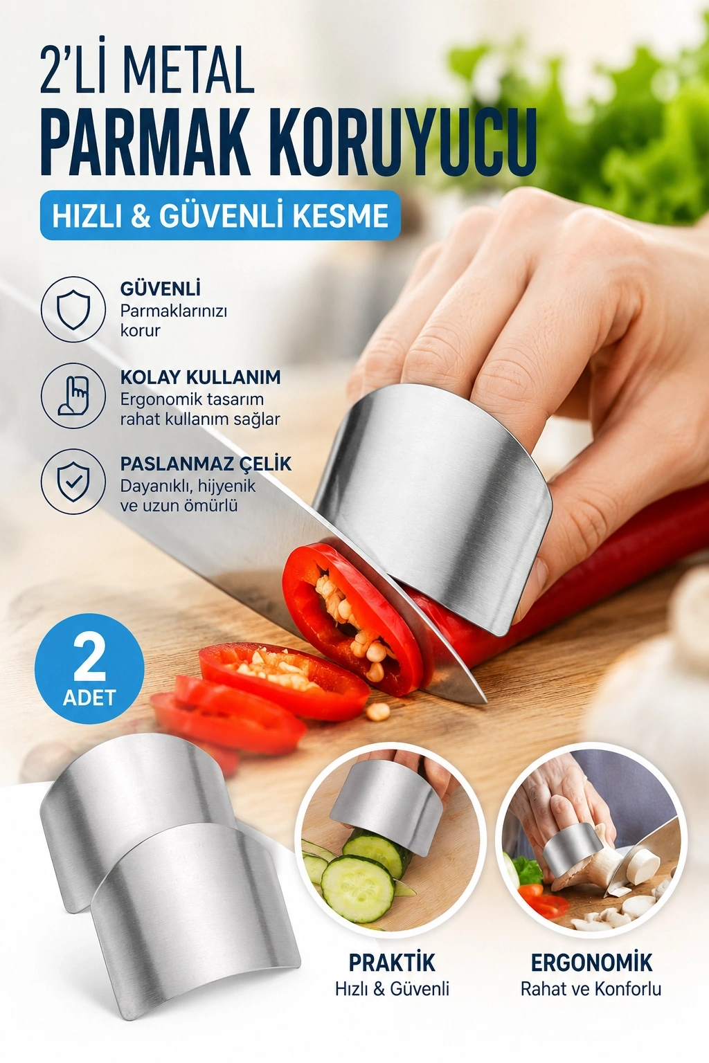 TİNEKE 2li Metal Parmak Koruyucu Hızlı ve Güvenli Kesme Paslanmaz Çelik Koruyucu Aparatı