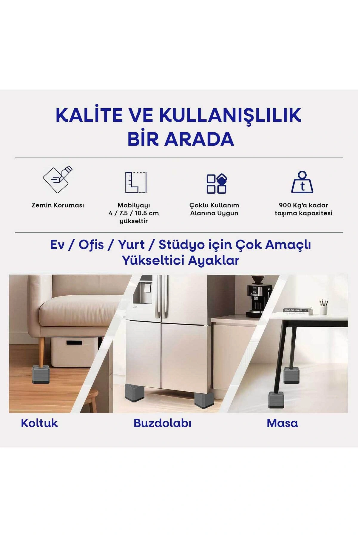 TİNEKE Robot Süpürge Mobilya Ayağı Ve Dolap Yükseltici Ayak Kaydırmaz Ve Yükseltici 4 Lü GRİ KARE 10.5 cm