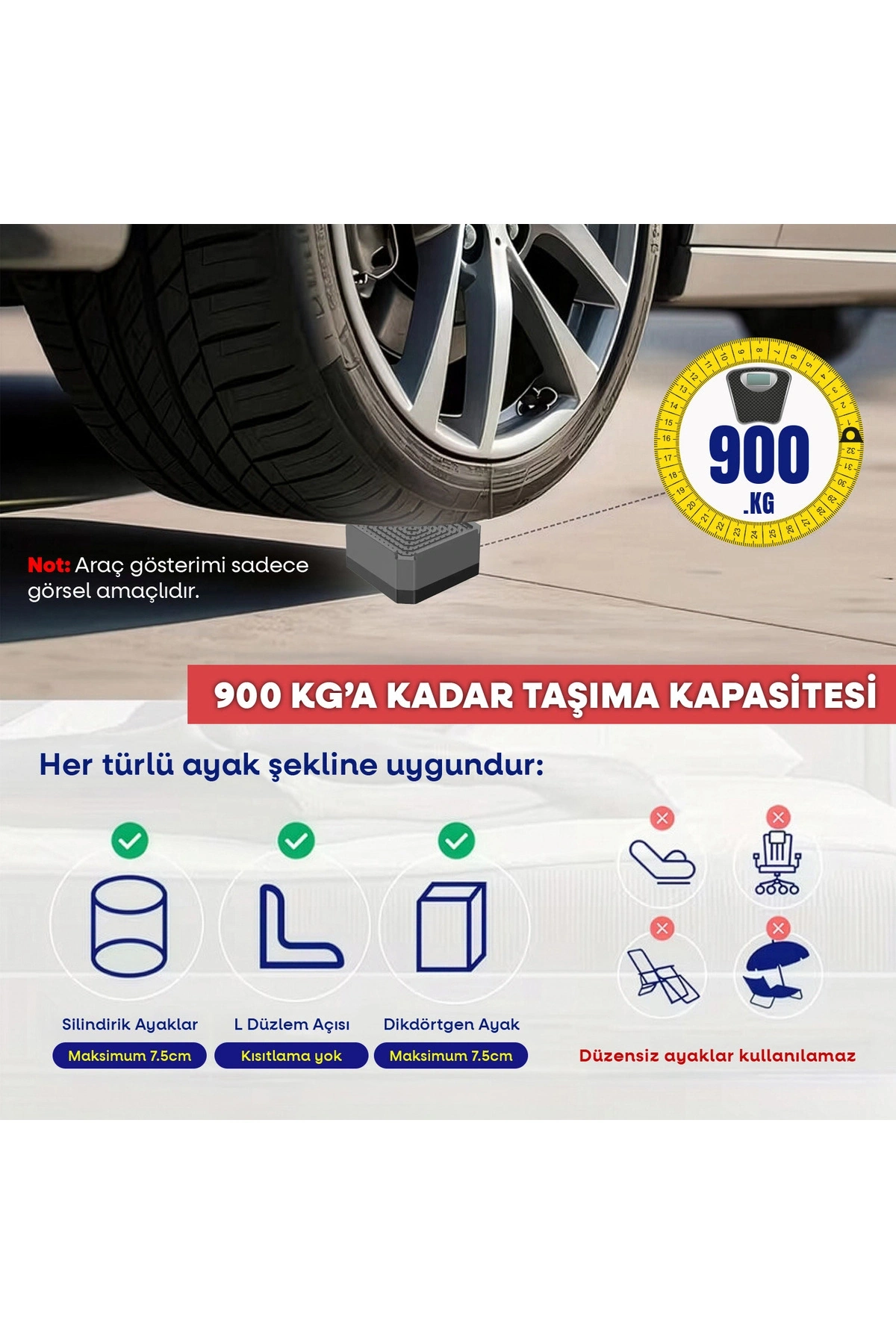 TİNEKE Robot Süpürge Mobilya Ayağı Ve Dolap Yükseltici Ayak Kaydırmaz Ve Yükseltici 4 Lü GRİ KARE 4 cm