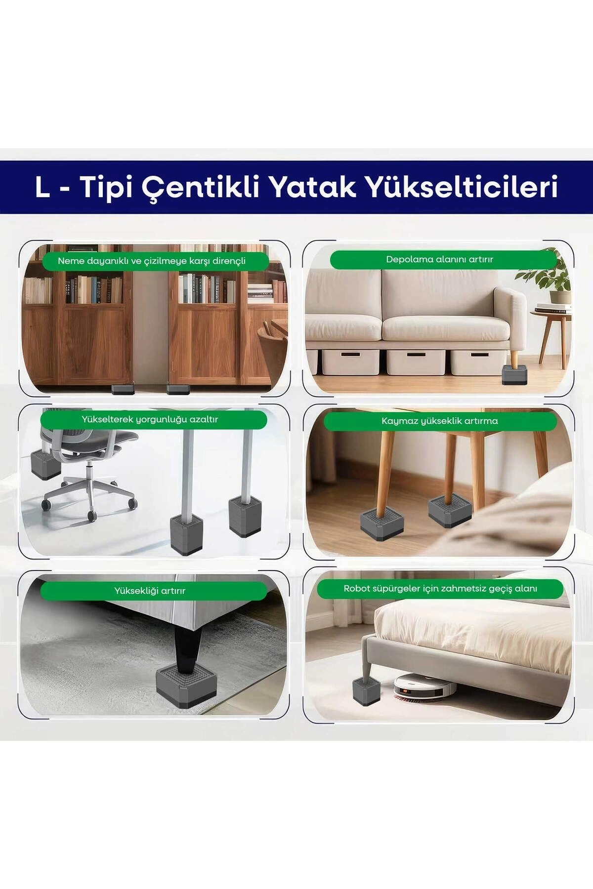 TİNEKE Robot Süpürge Mobilya Ayağı Ve Dolap Yükseltici Ayak Kaydırmaz Ve Yükseltici 4 Lü GRİ KARE 4 cm