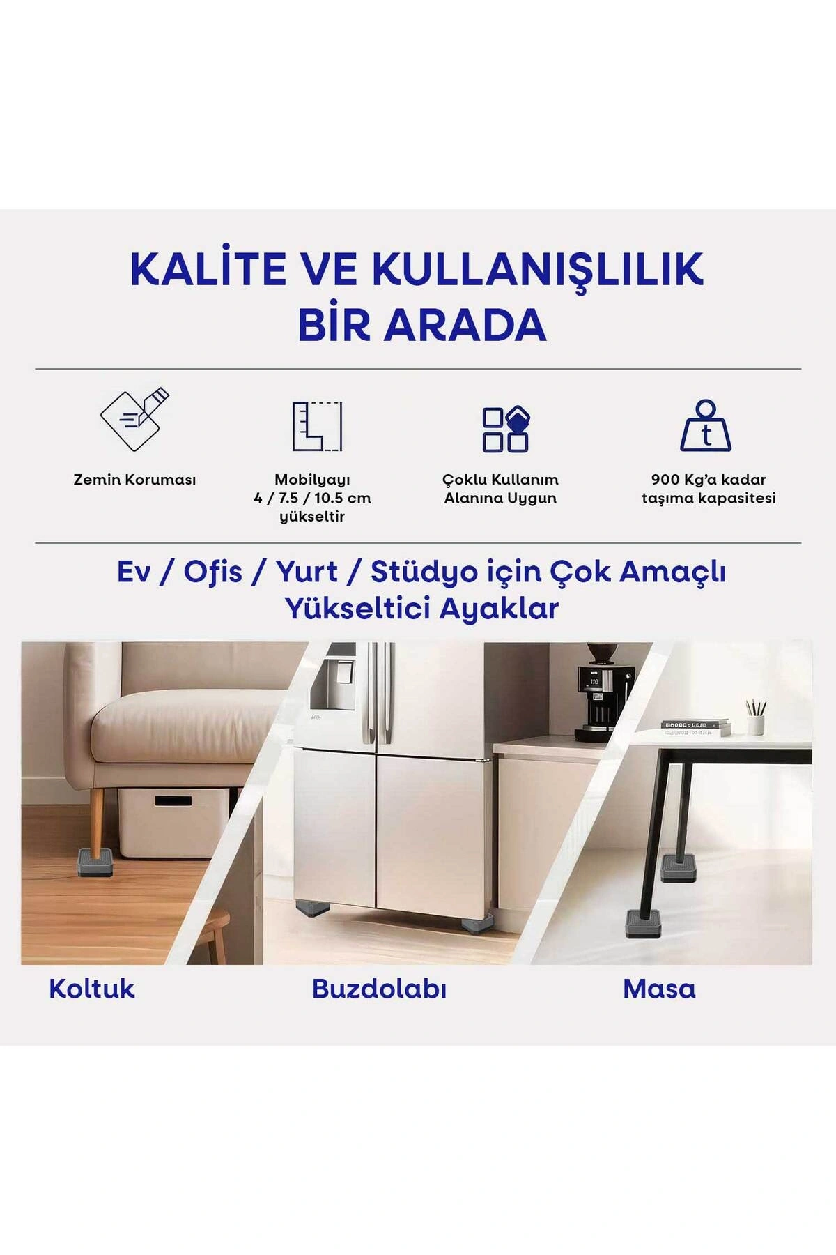 TİNEKE Robot Süpürge Mobilya Ayağı Ve Dolap Yükseltici Ayak Kaydırmaz Ve Yükseltici 4 Lü GRİ KARE 4 cm