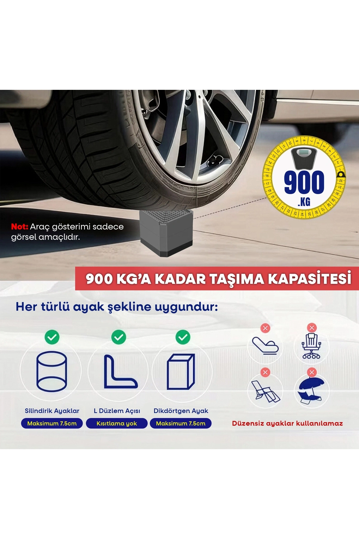 TİNEKE Robot Süpürge Mobilya Ayağı Ve Dolap Yükseltici Ayak Kaydırmaz Ve Yükseltici 4 Lü GRİ KARE 7.5 cm