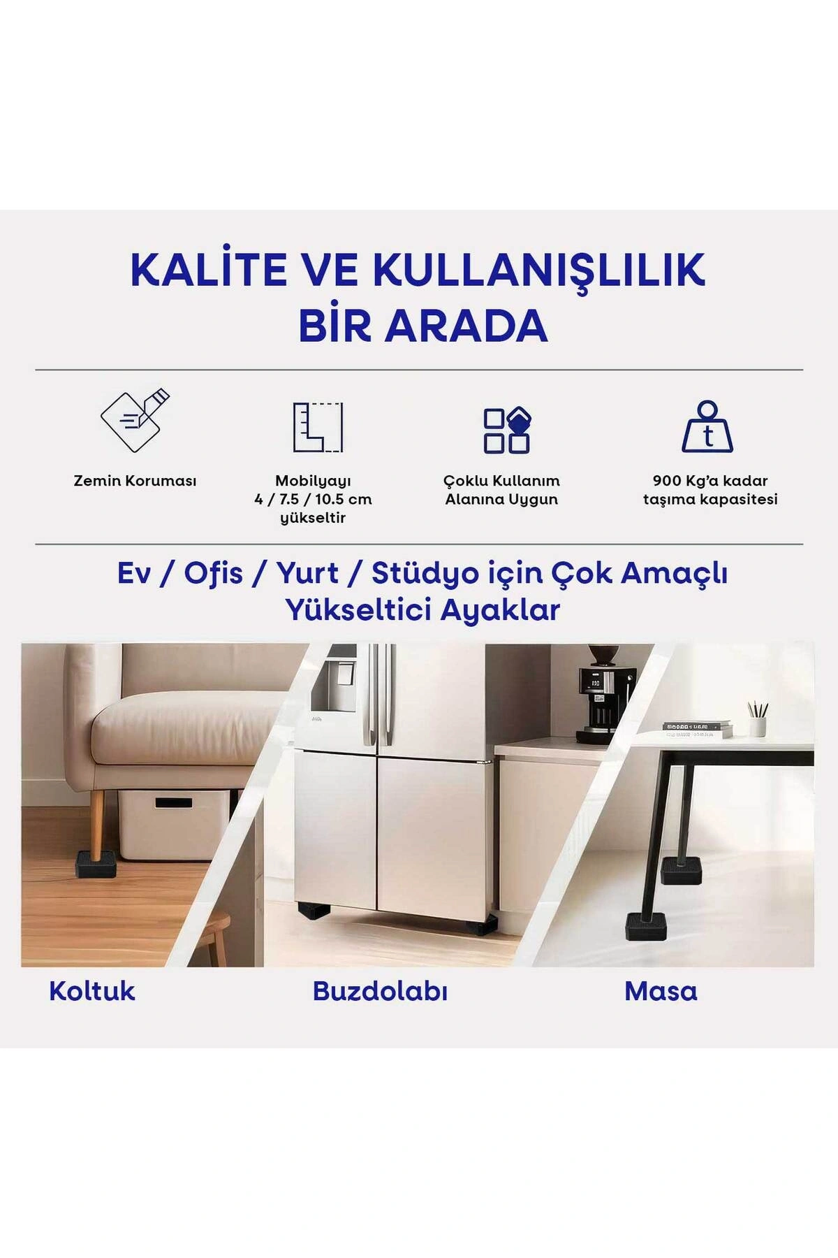 TİNEKE Robot Süpürge Mobilya Ayağı Ve Dolap Yükseltici Ayak Kaydırmaz Ve Yükseltici 4 Lü SİYAH KARE 4 cm