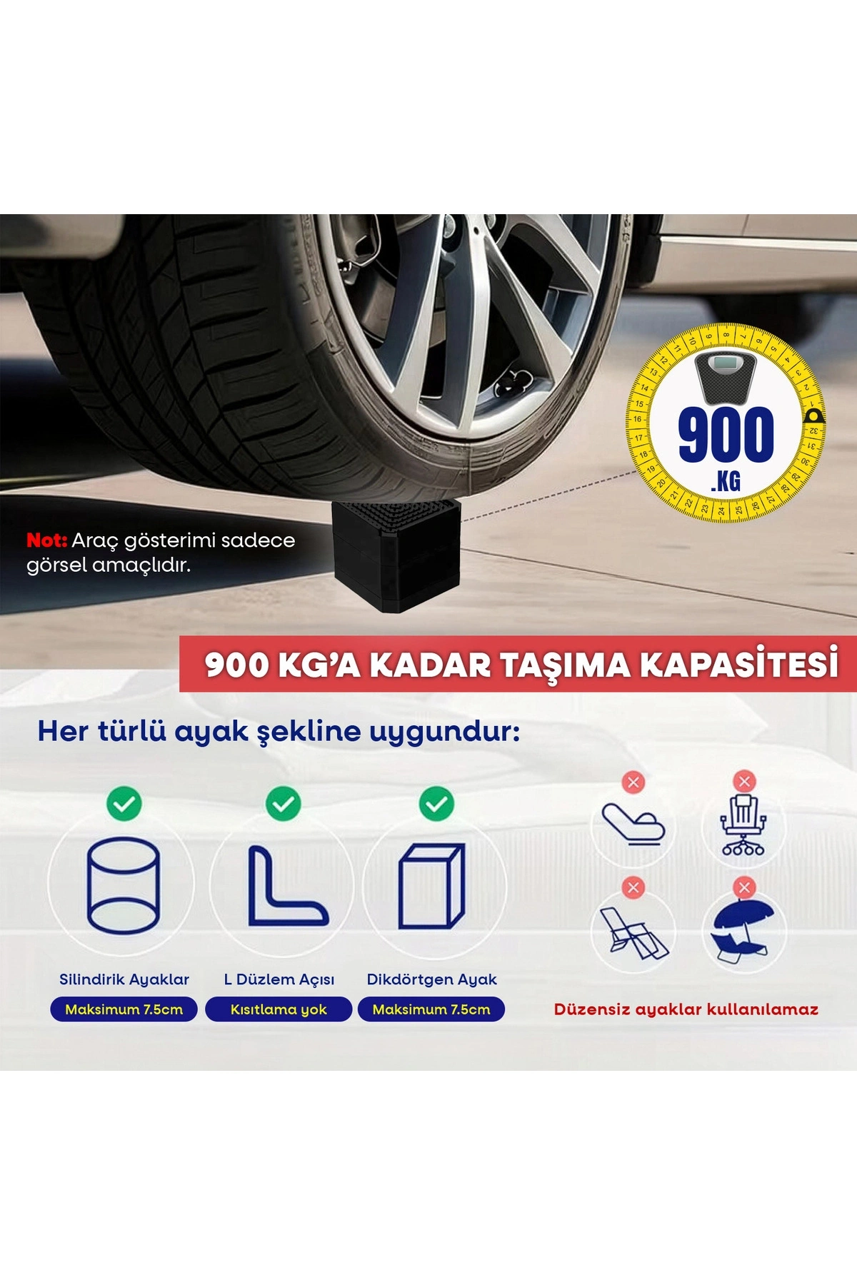 TİNEKE Robot Süpürge Mobilya Ayağı Ve Dolap Yükseltici Ayak Kaydırmaz Ve Yükseltici 4 Lü SİYAH KARE 7.5 cm