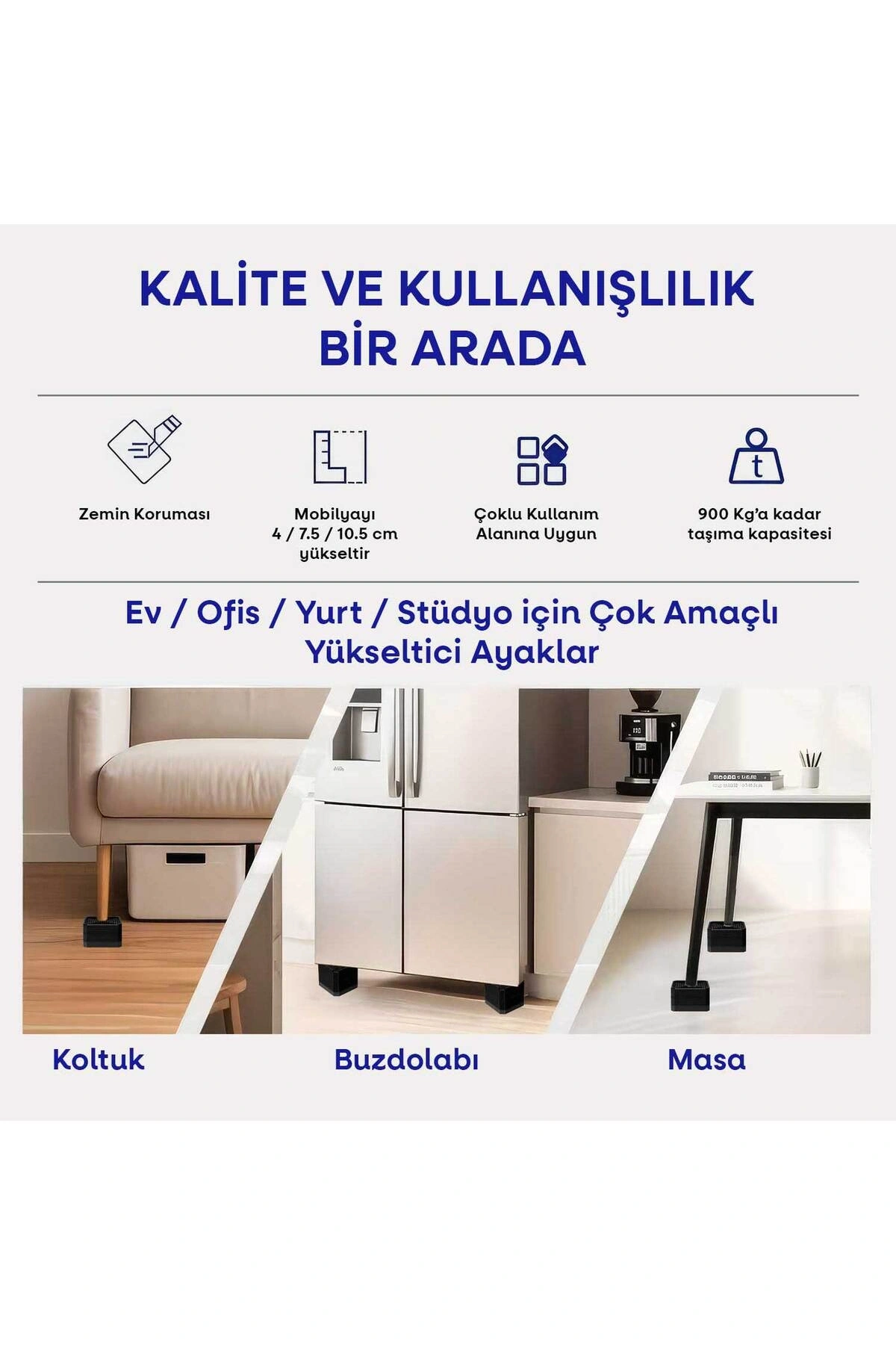 TİNEKE Robot Süpürge Mobilya Ayağı Ve Dolap Yükseltici Ayak Kaydırmaz Ve Yükseltici 4 Lü SİYAH KARE 7.5 cm