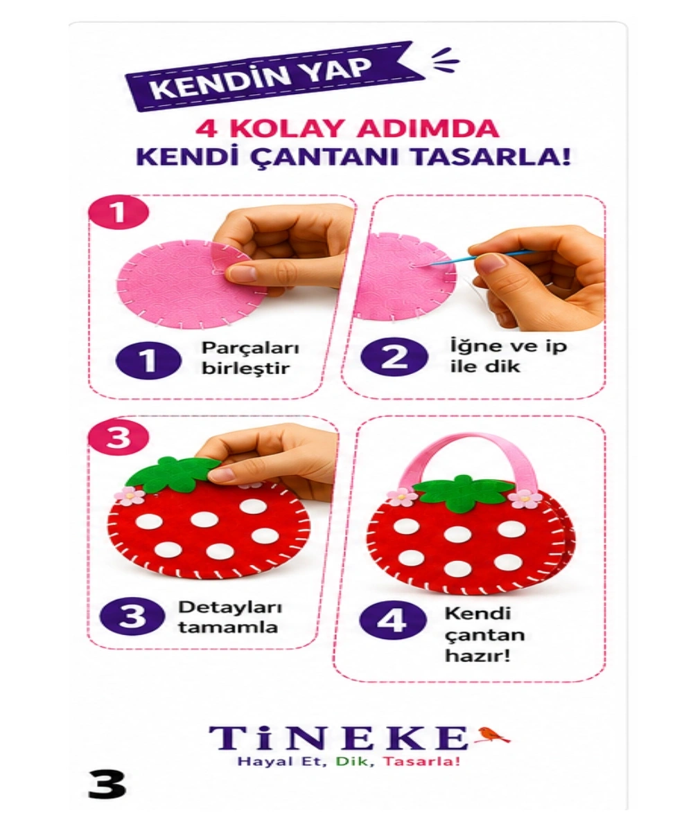 Tineke Figürlü Keçe Dikiş Seti 7li Kendin Yap Çanta Yapım Seti Eğitici Hobi Oyuncağı El Becerisi 6+ Yaş