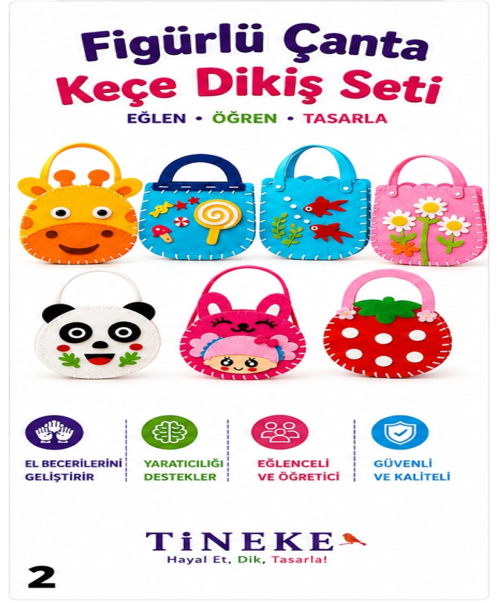 Tineke Figürlü Keçe Dikiş Seti 7li Kendin Yap Çanta Yapım Seti Eğitici Hobi Oyuncağı El Becerisi 6+ Yaş