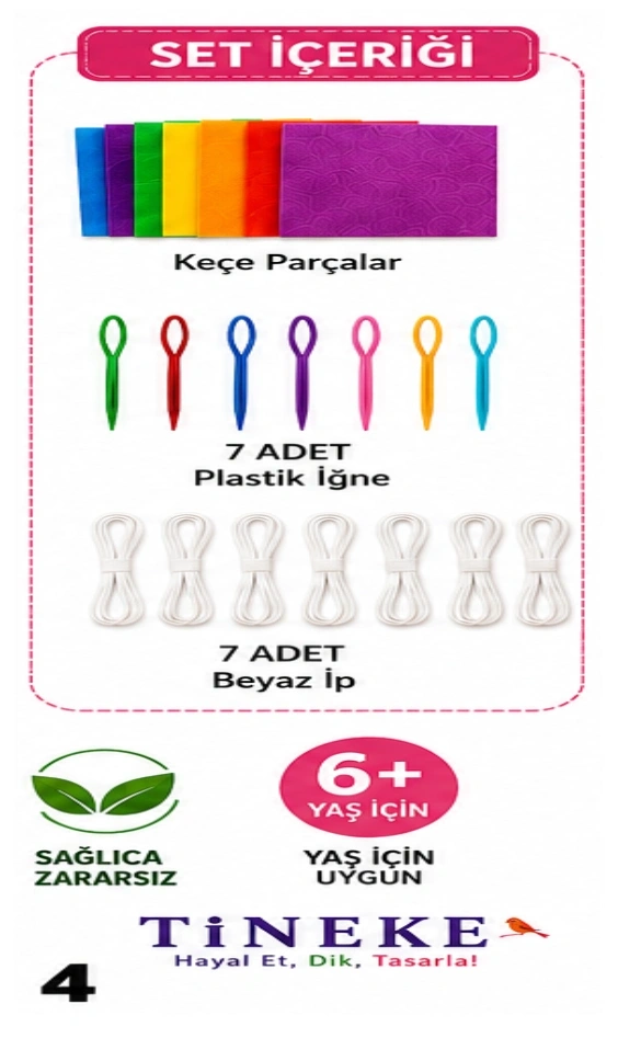 Tineke Figürlü Keçe Dikiş Seti 7li Kendin Yap Çanta Yapım Seti Eğitici Hobi Oyuncağı El Becerisi 6+ Yaş
